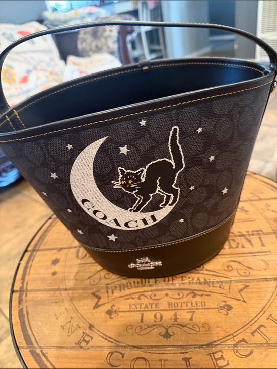 Coach Handbags - Coach Black Signature Canvas Bucket Bag with Moon & Cat Graphic